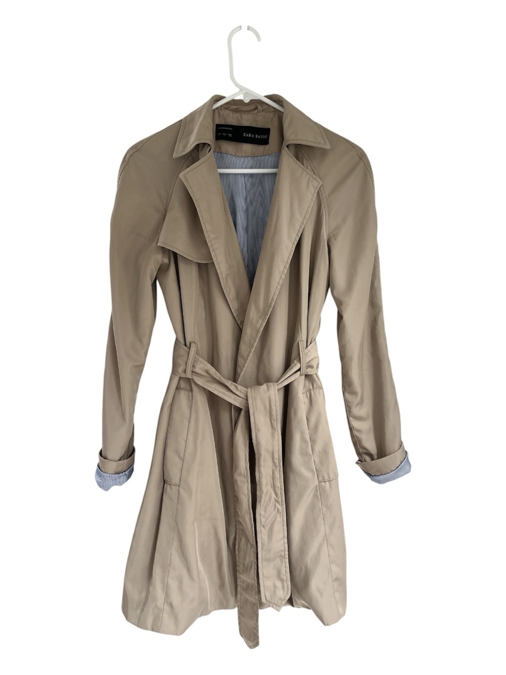 Zara Basic Beige Classic Tie Trench Coat S